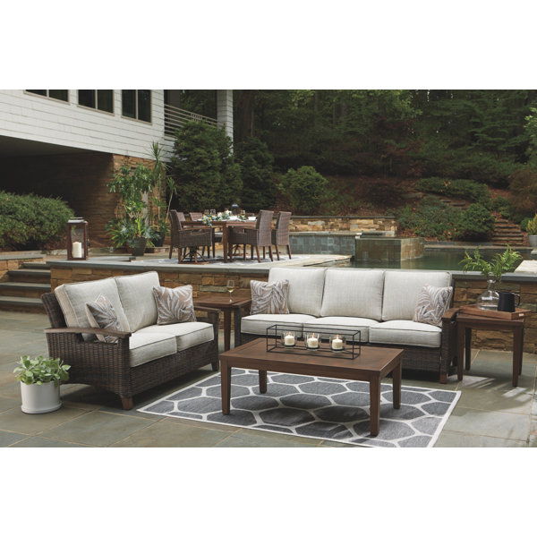 Highland Dunes Estill 84.38'' Wide Outdoor Wicker Patio Sofa with Cushions & Reviews Wayfair